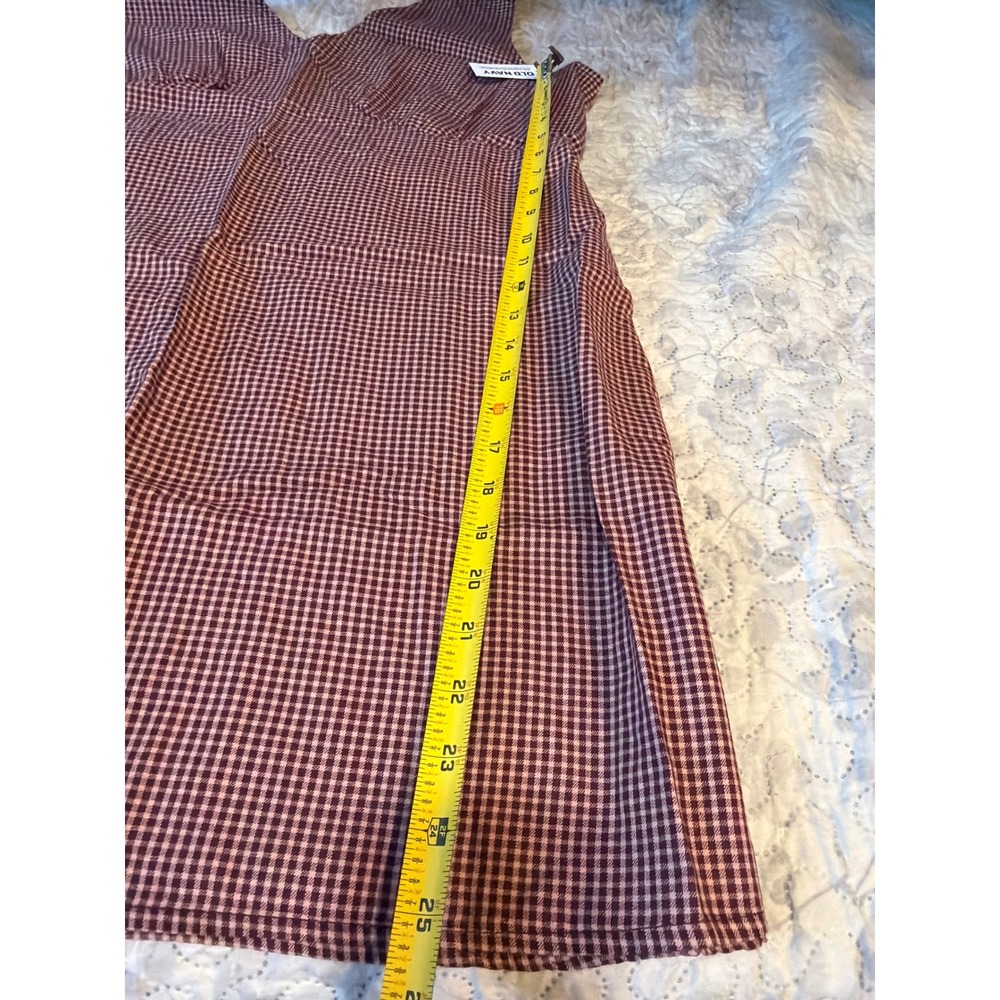 Old Navy Womens Sleeveless A-Line Mini Dress Burgundy Gingham V-Neck Large NEW - Picture 9 of 14